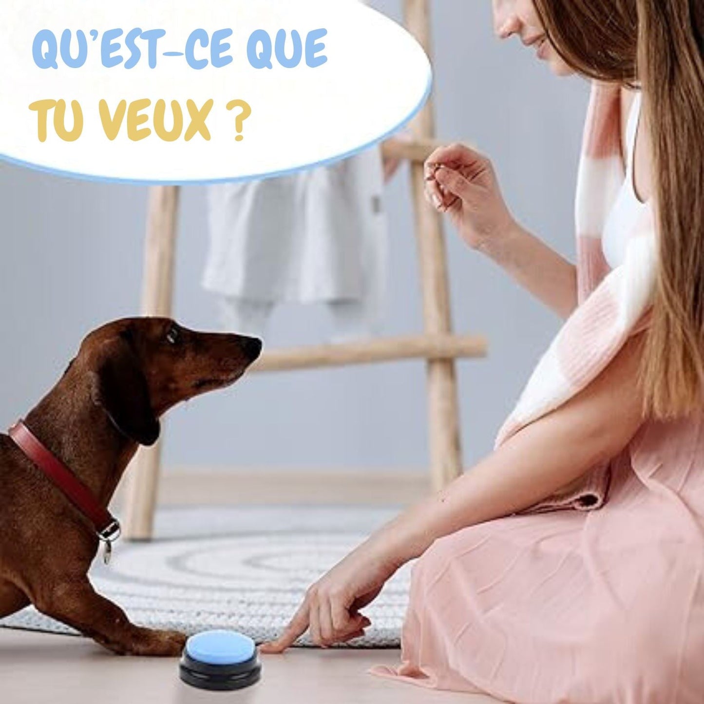 Jouet Interactif pour Chien ChienParlant™ Bleu Clair assis