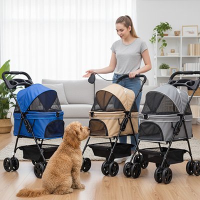 Poussette pour Chien présentation des trois couleurs