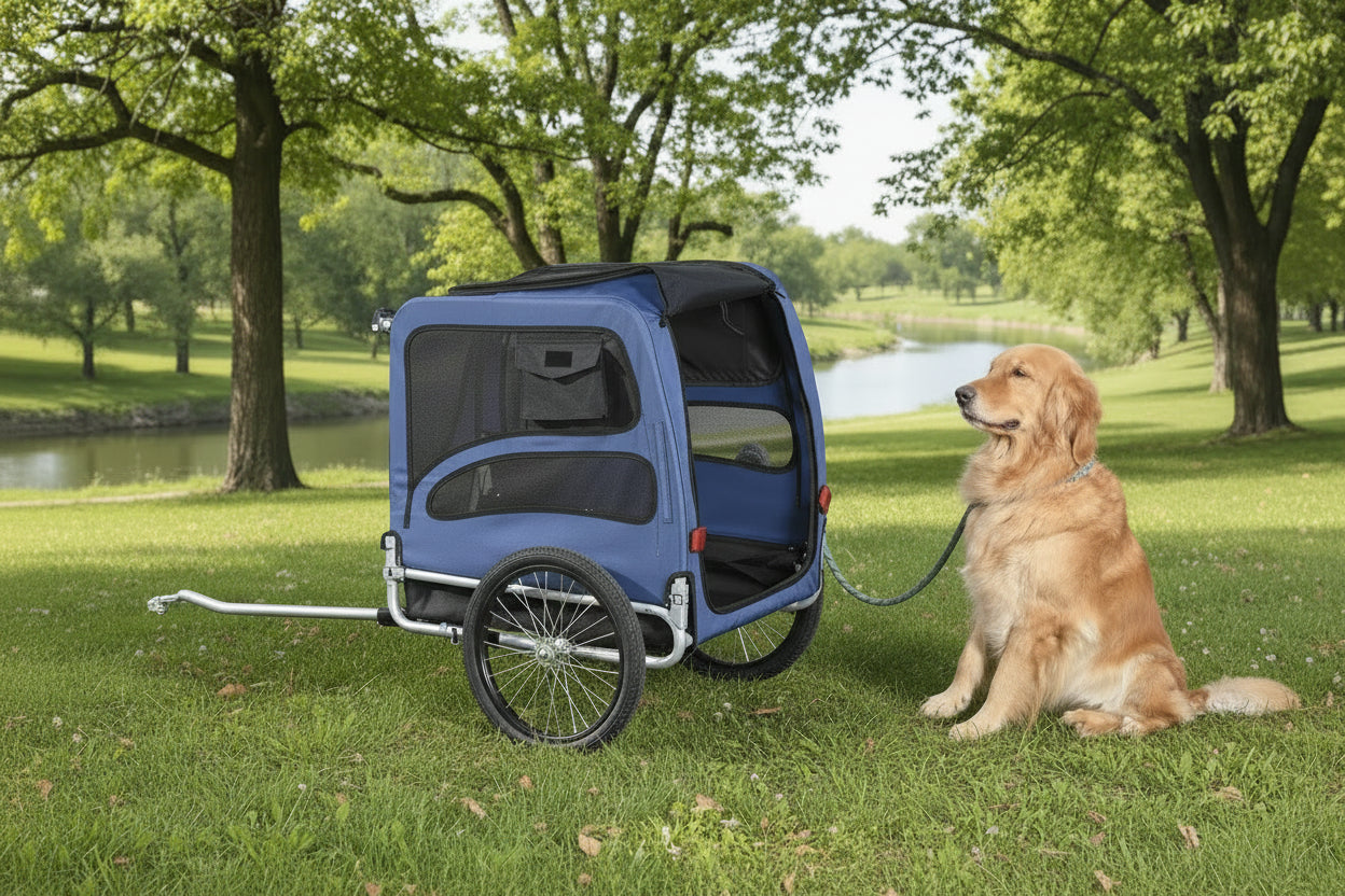 chien attaché a la remorque vevor
