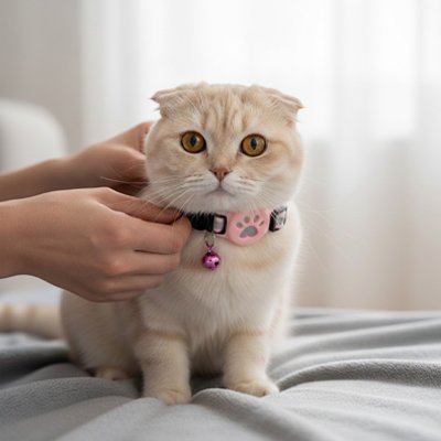 Collier GPS Chat rose avec grelot