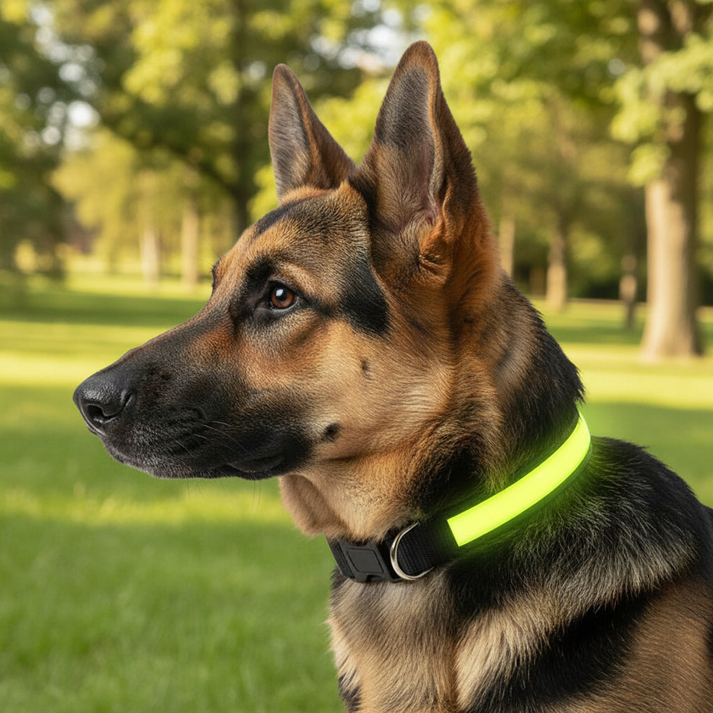 collier jaune porté par un berger allemand