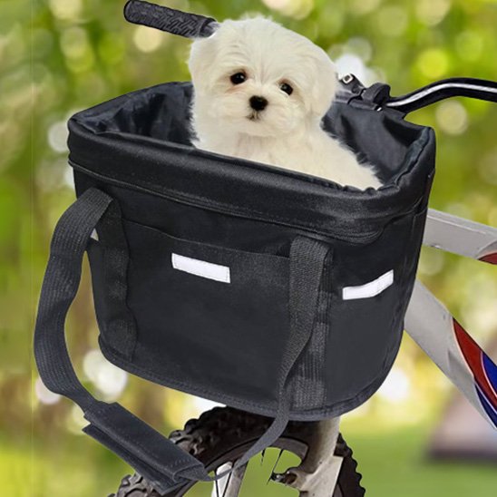 Panier velo chien noir  petit chien blanc