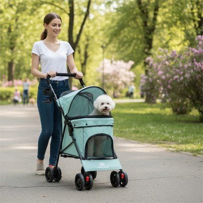 Poussette pour chien bleu-gris