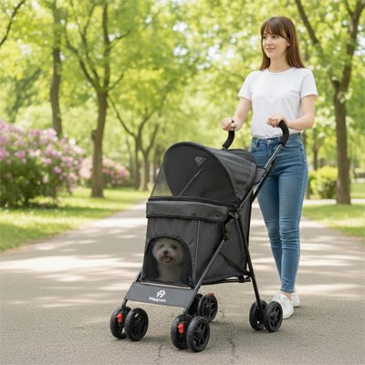 Poussette pour chien gris