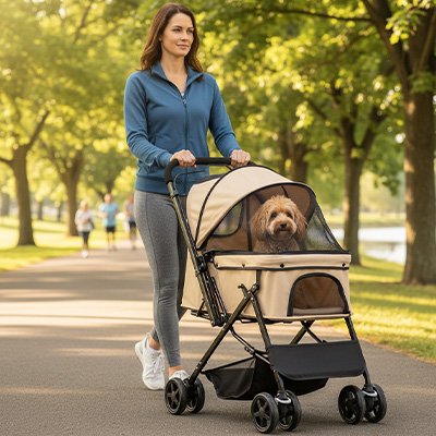 Poussette pour Chien rose-orangé 4 roues