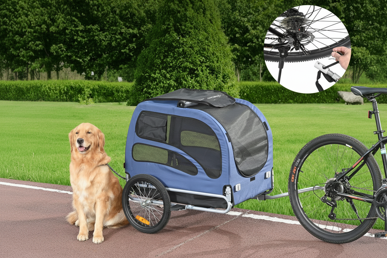 remorque vélo chien bleu