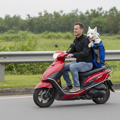 Sac à dos pour Chien bleu sur scooter