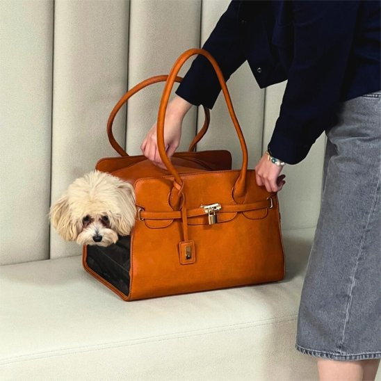 Sac de transport pour chien cuir brun de luxe