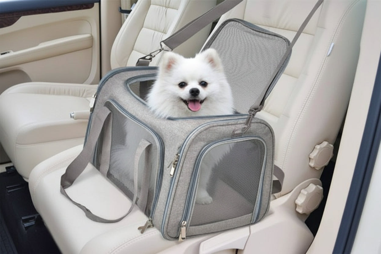 Sac de transport pour chien gris siege auto