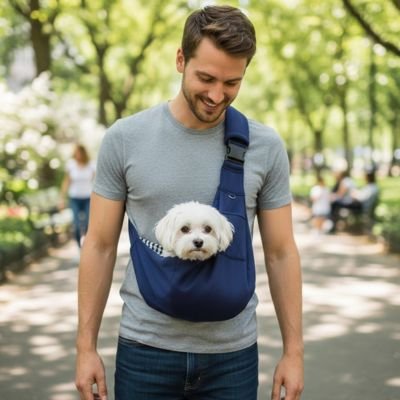 Sac transport pour Chien a bandouliere bleu chien blanc 
