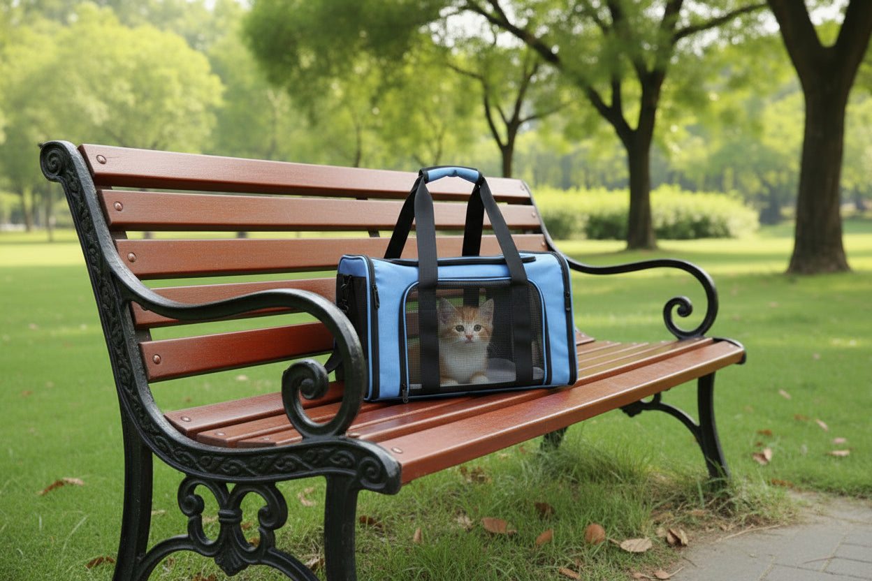 Sac de transport bleu dans le parc