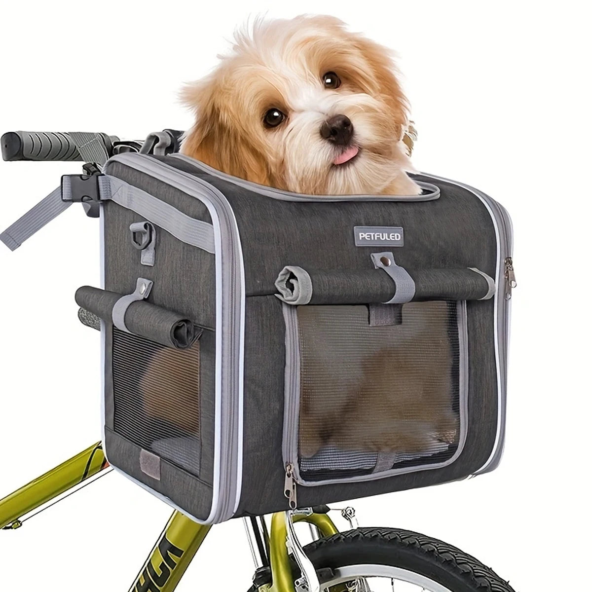 sac gris foncé sur vélo vert